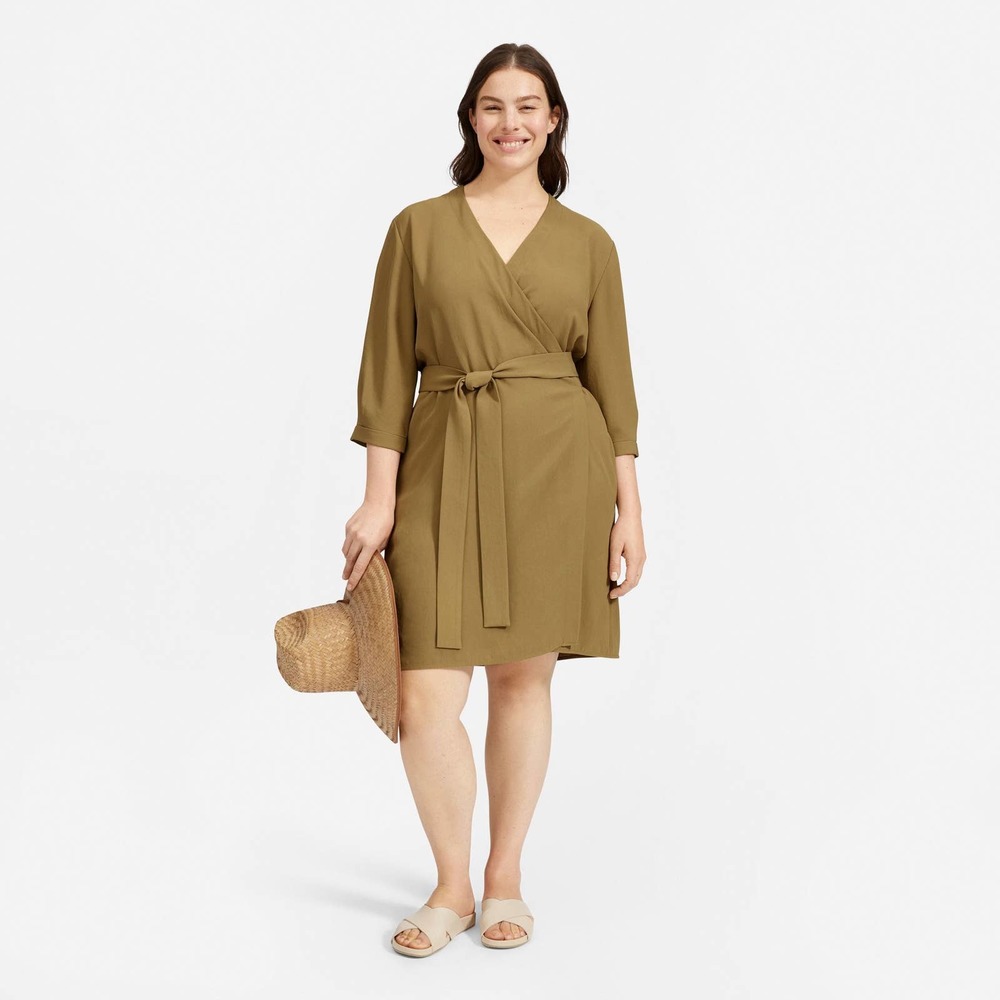 Everlane Green Japanese GoWeave Long Sleeve Mini Wrap Dress Size 6 - Picture 1 of 13